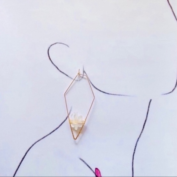 new. geometric clear quartz gold wire earrings - Picture 3 of 10